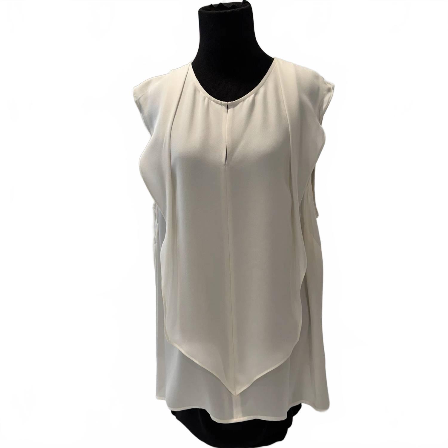 New St. John Women's Sleeveless Silk Yolk Front Tank Top In Bianco